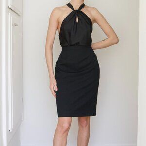 90s Vintage - Tailored Black Midi Skirt